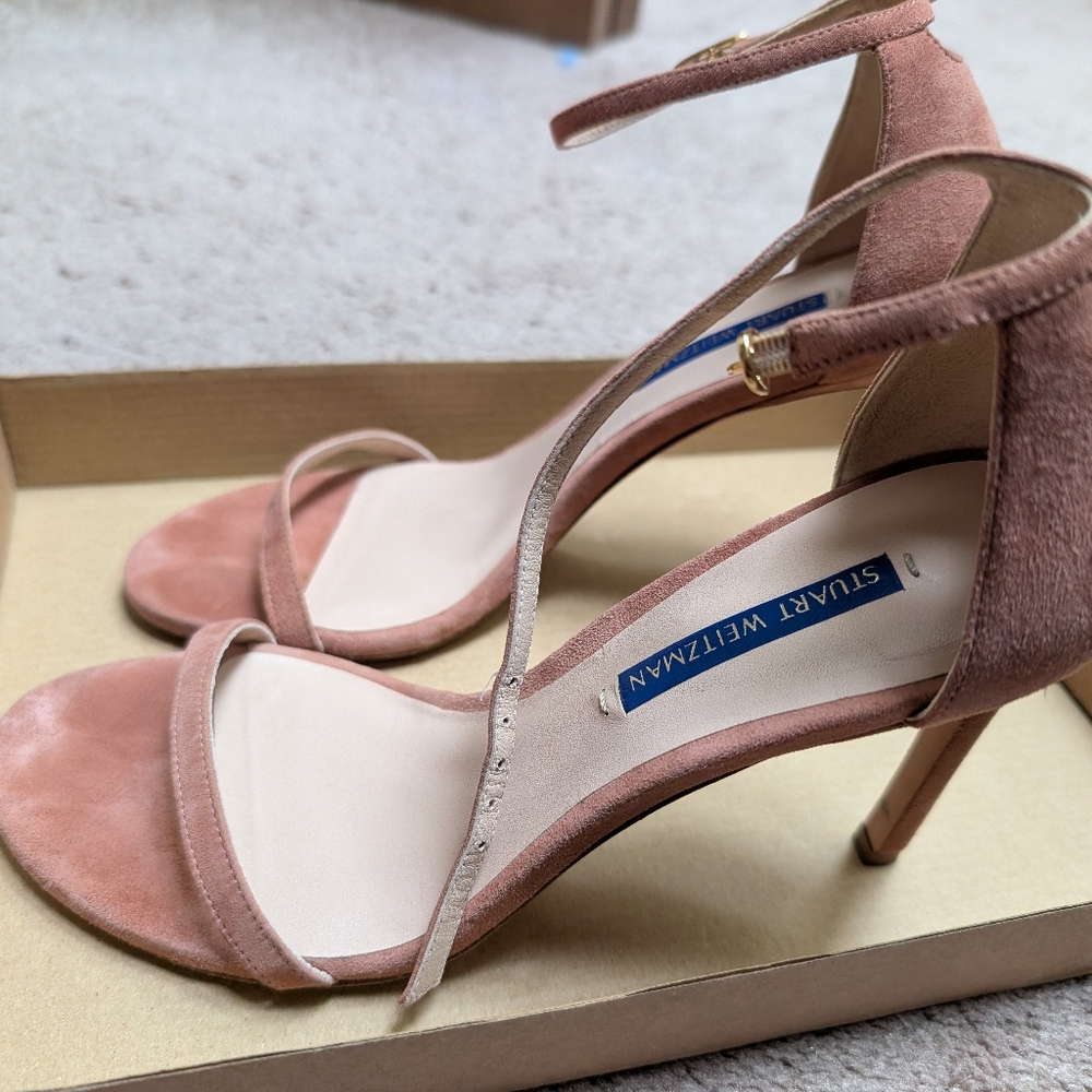 Stuart Weitzman Blush Suede Strappy Heels Women's Size 7